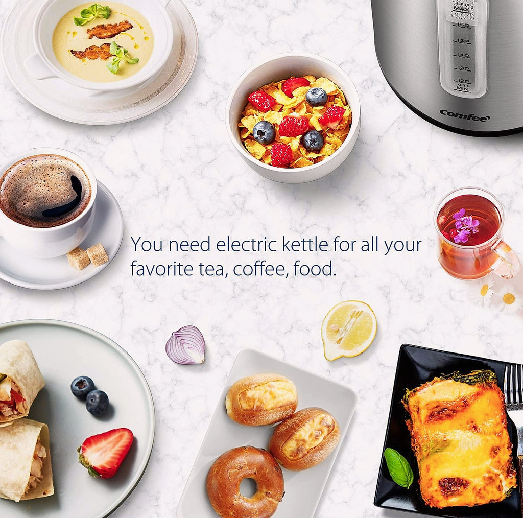 COMFEE' 1.7L Stainless Steel Electric Kettle, 1500W Fast Boil