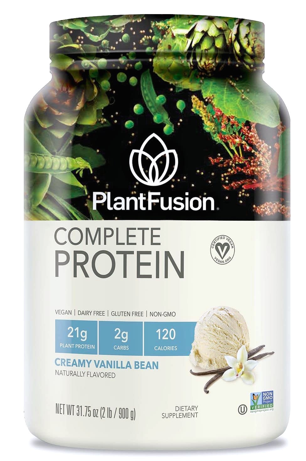 PlantFusion Complete Vegan Protein Powder Vanilla Bean 2 lb