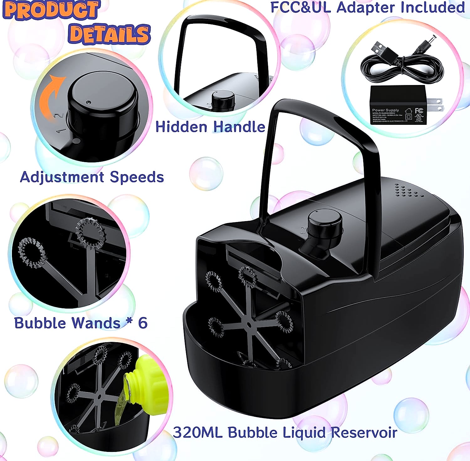 Sizonjoy Automatic Bubble Machine with 6 Wands, 18000+ Bubbles/Min