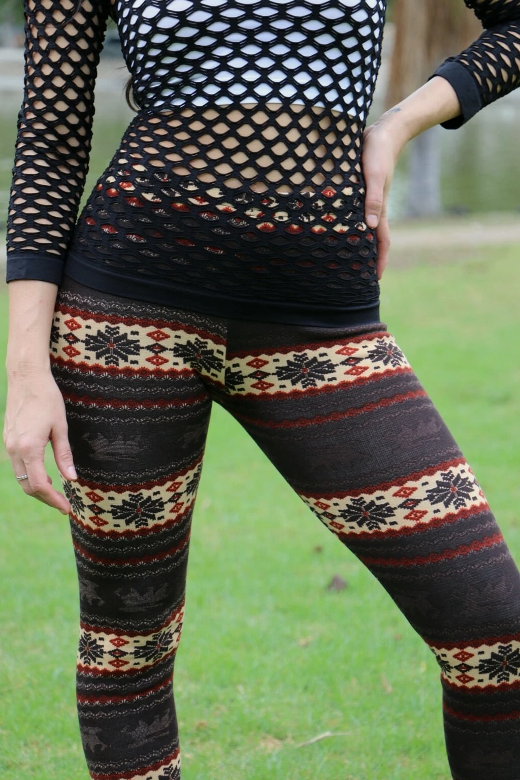 Thin/Thick Winter Womens Nordic Reindeer Snowflake Knitted Leggings Pants