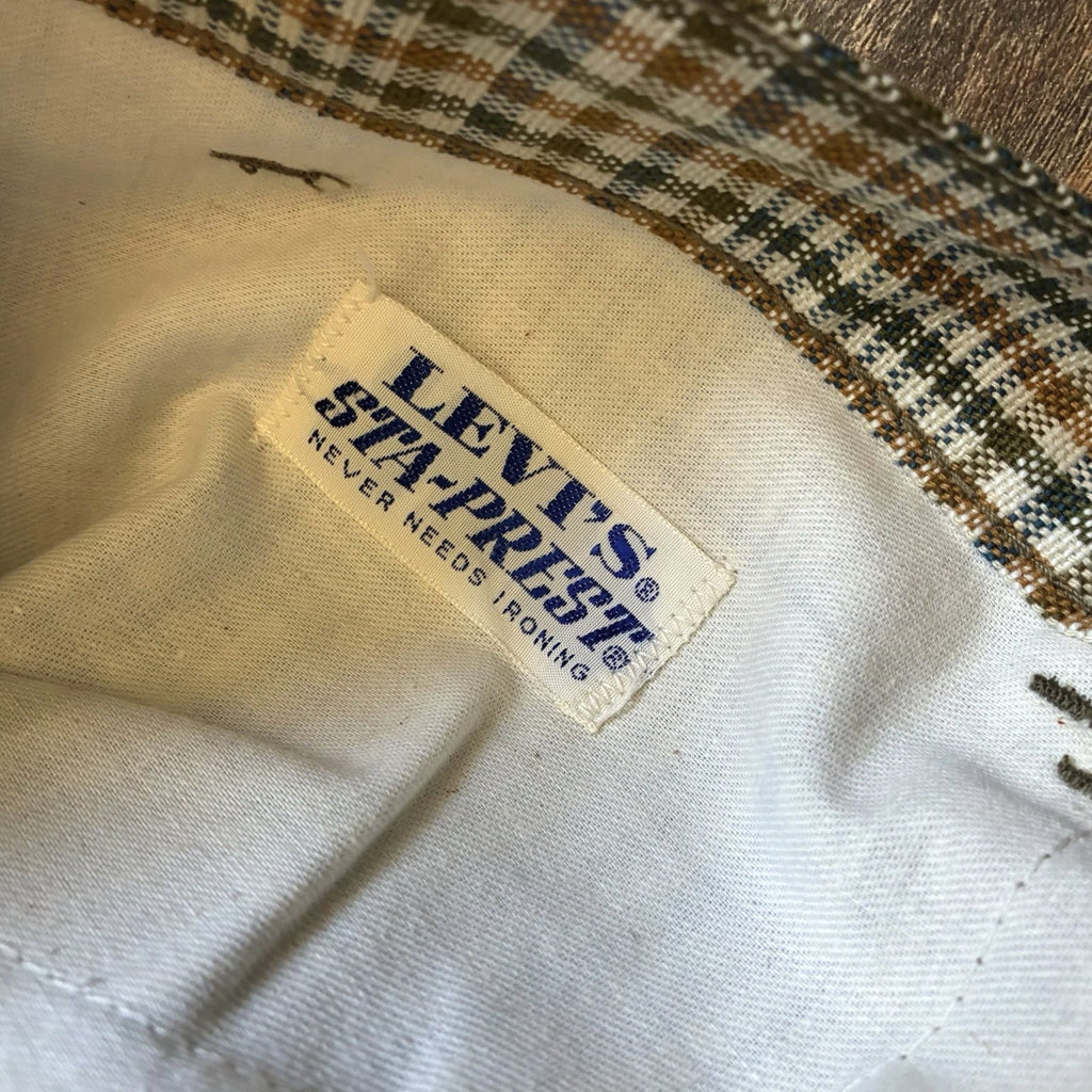 Vintage Levi's Big E Plaid Pants 60s MOD Sta-Prest Black Label Gold 30x31.5