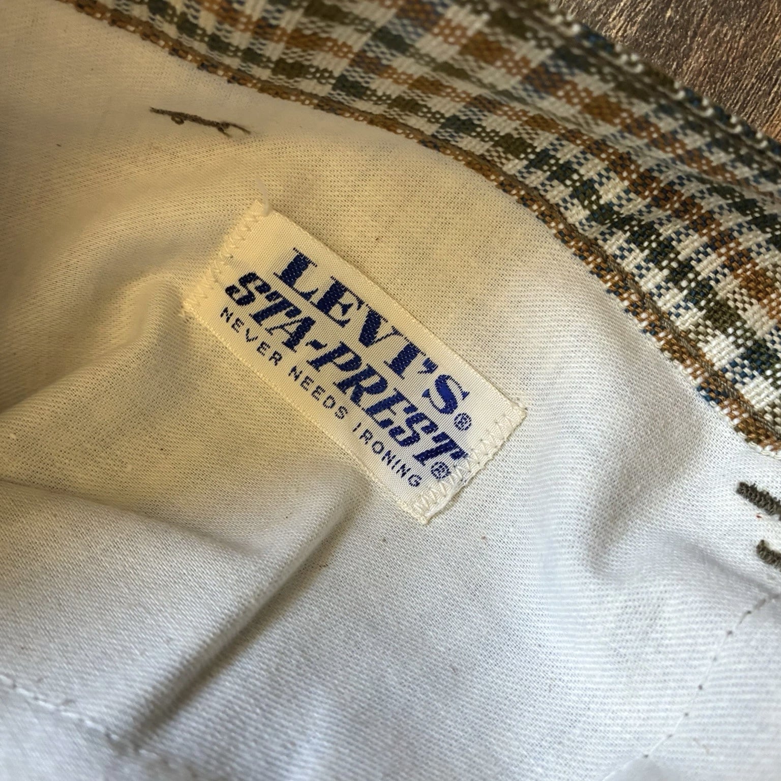 Vintage Levi's Big E Plaid Pants 60s MOD Sta-Prest Black Label Gold 30x31.5