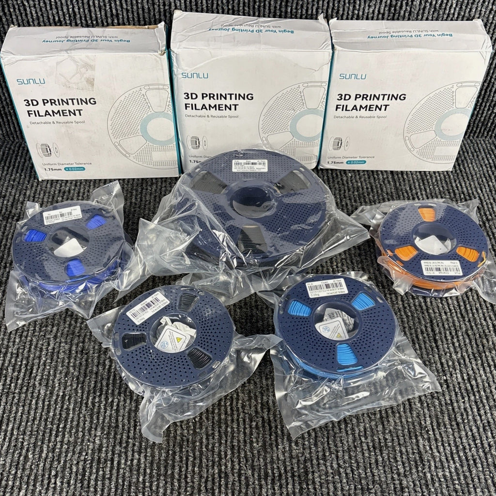 Lot of 8 SUNLU 3D Filament Refills - With reusable spools. 1kg & 0.25kg Mixed Lot