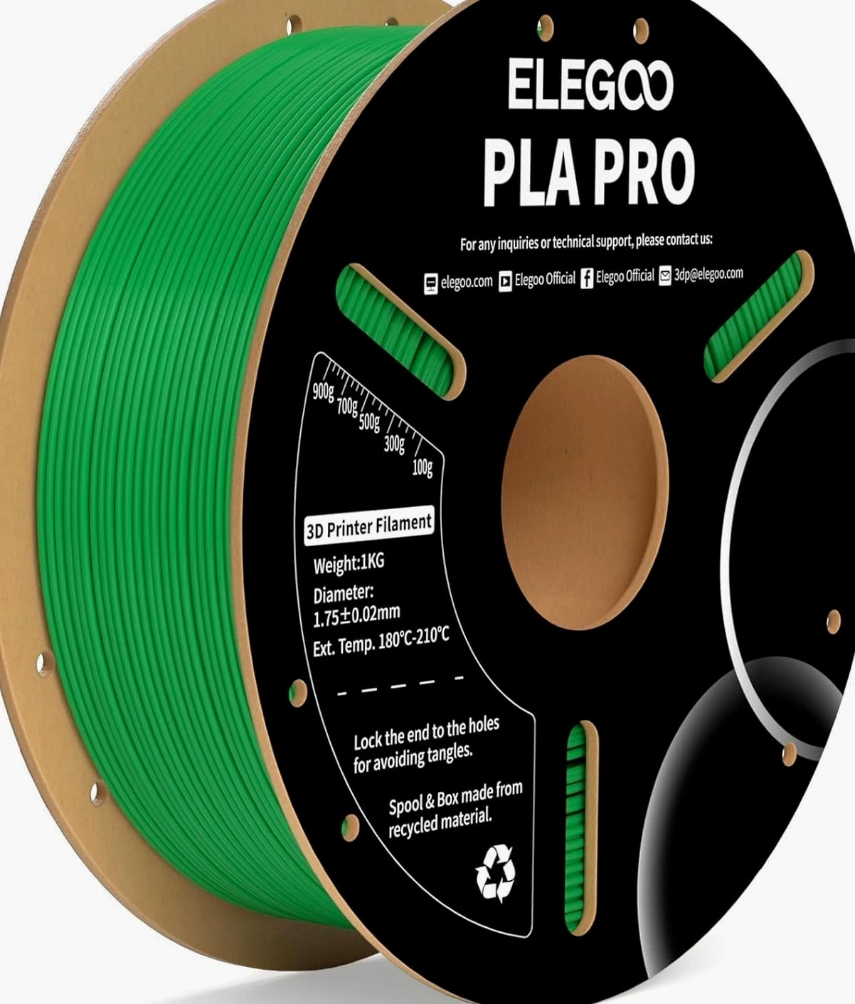 PLA PRO Filament 1.75mm Green 1kg, 30-250mm/s Printing Speed Improved Rigidity 3D