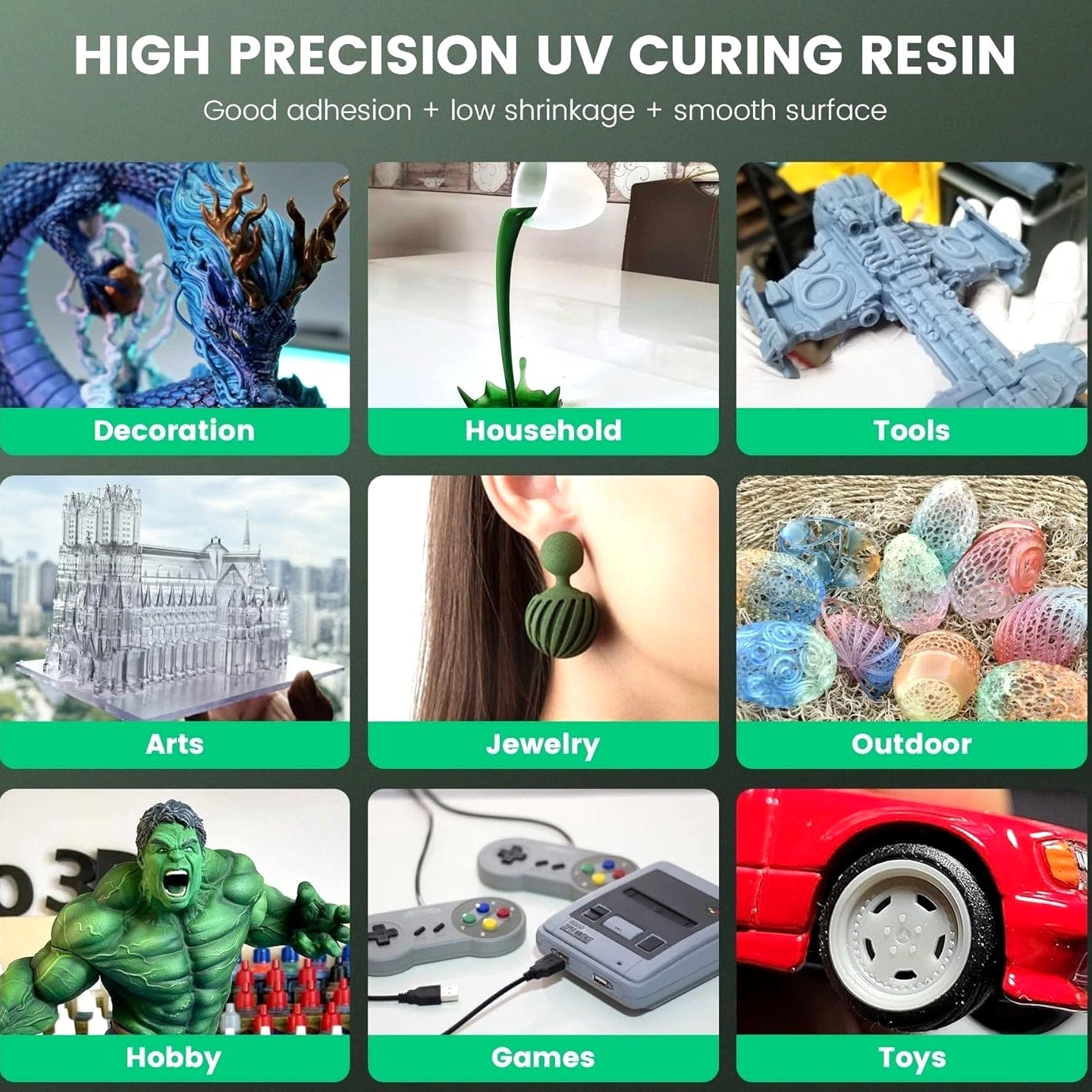 Clear 3D Resin 2kg for Most Printers, Fast Cure & Low Shrinkage - Precision Grade