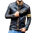 Men's Motorcycle Biker Leather Jacket Distressed Café Racer Genuine Lambskin