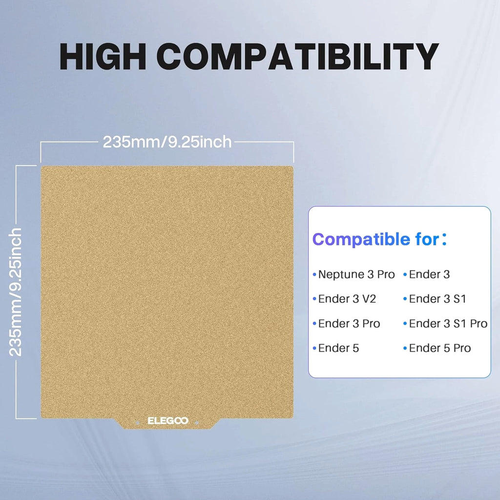 235x235mm PEI Sheet Magnetic Build Plate, Spring Steel Flexible Platform with Adhesive for Neptune 3 Pro