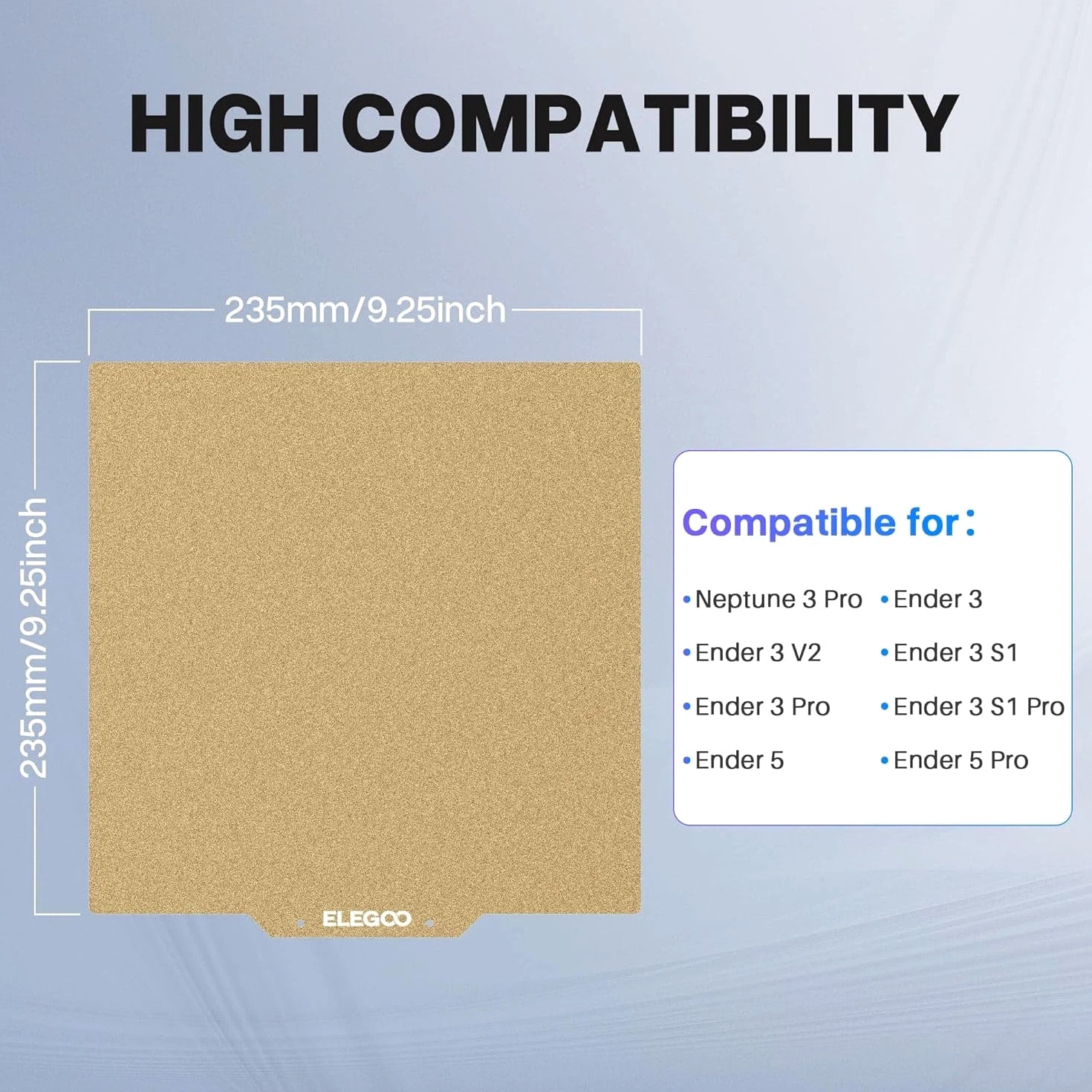 235x235mm PEI Sheet Magnetic Build Plate, Spring Steel Flexible Platform with Adhesive for Neptune 3 Pro