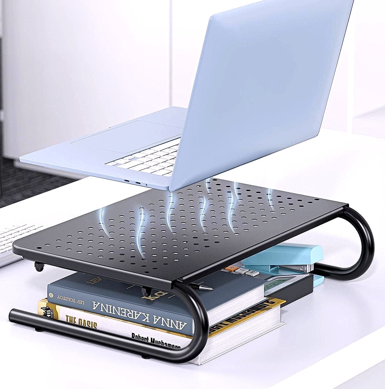 HUANUO Monitor Riser Desk Organizer with Vented Laptop Shelf