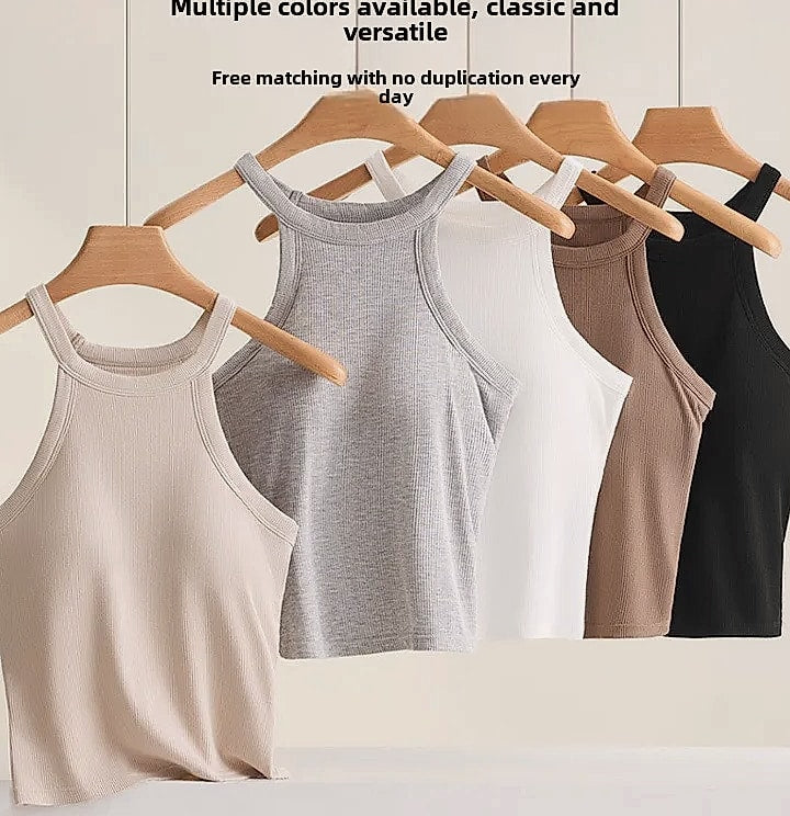 UBOWEN Threaded Halter Neck Camisole with Built-in Bra
