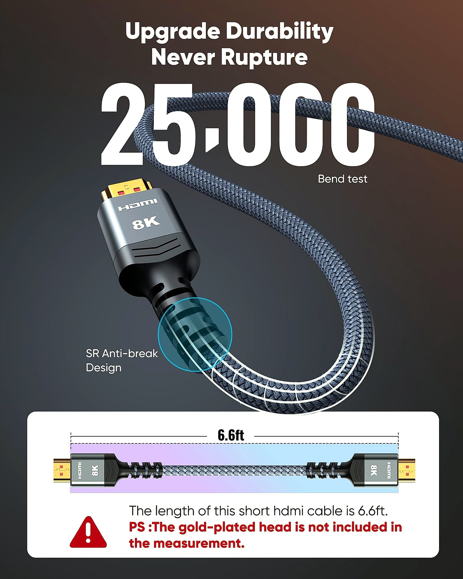 Highwings 8K HDMI Cable 48Gbps 6.6ft Braided
