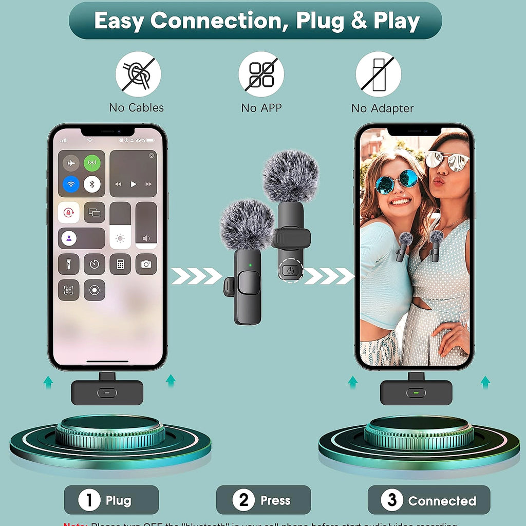 MAYBESTA Wireless Lavalier Microphone 2 Pack for iPhone Android