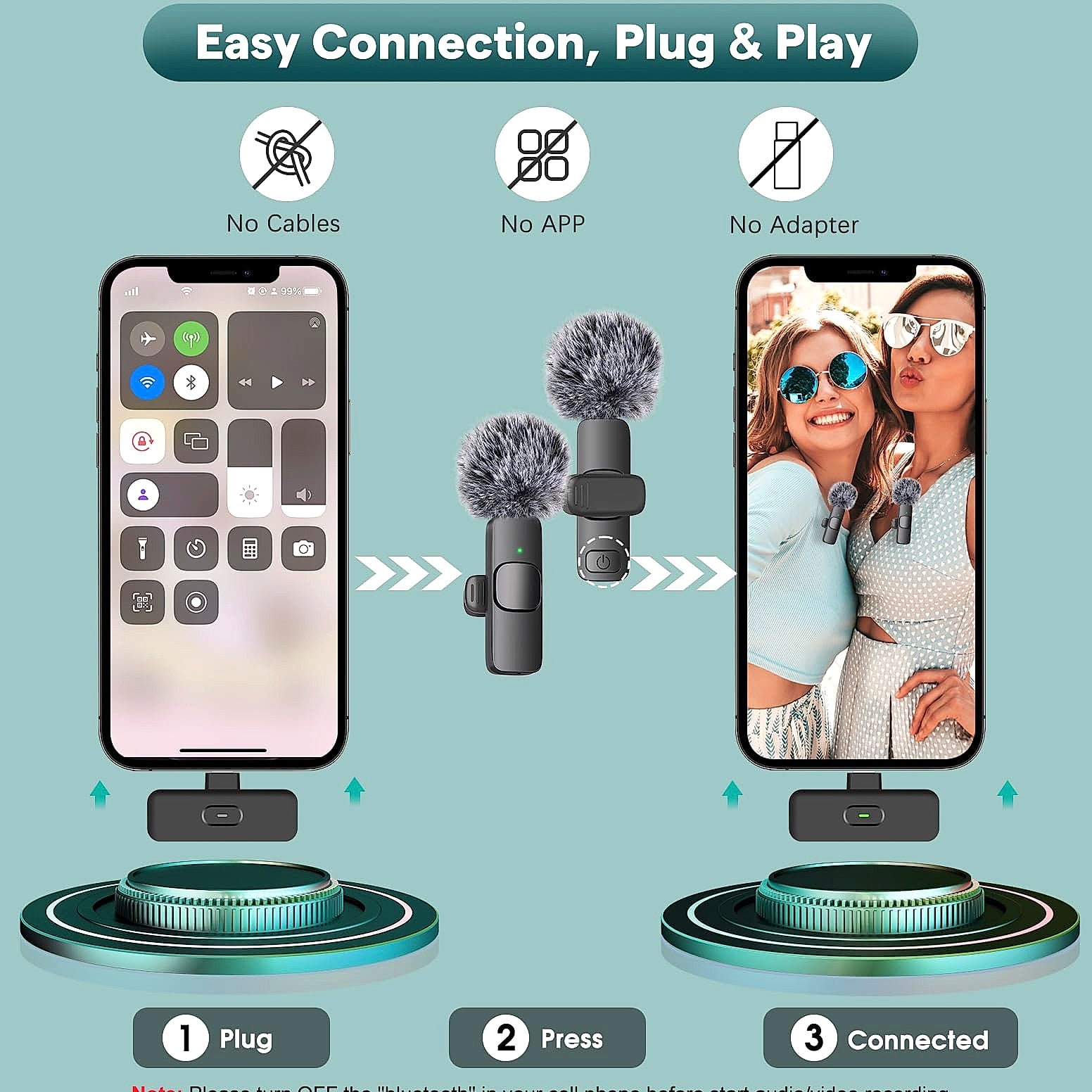 MAYBESTA Wireless Lavalier Microphone 2 Pack for iPhone Android
