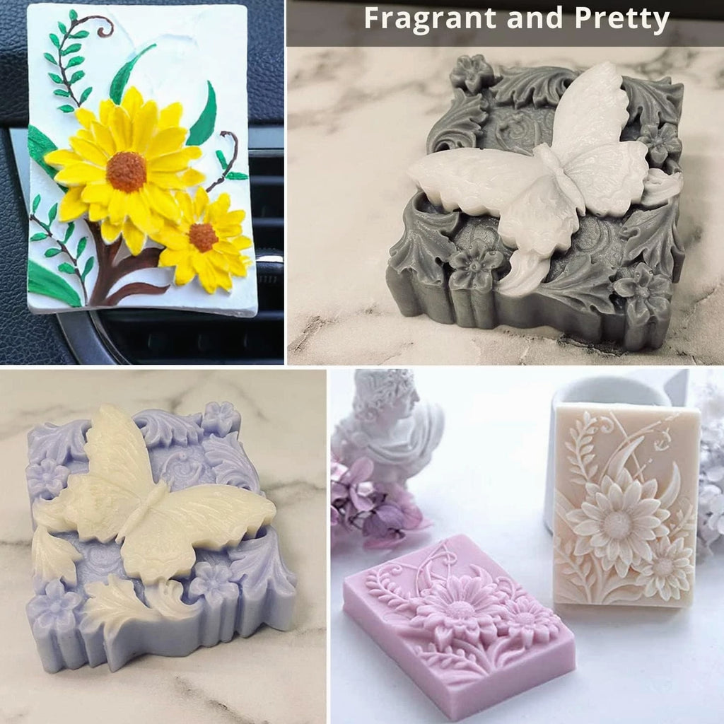 Silicone Soap Molds - 2 Pack Butterfly Flower 3D Floral Silicone Molds