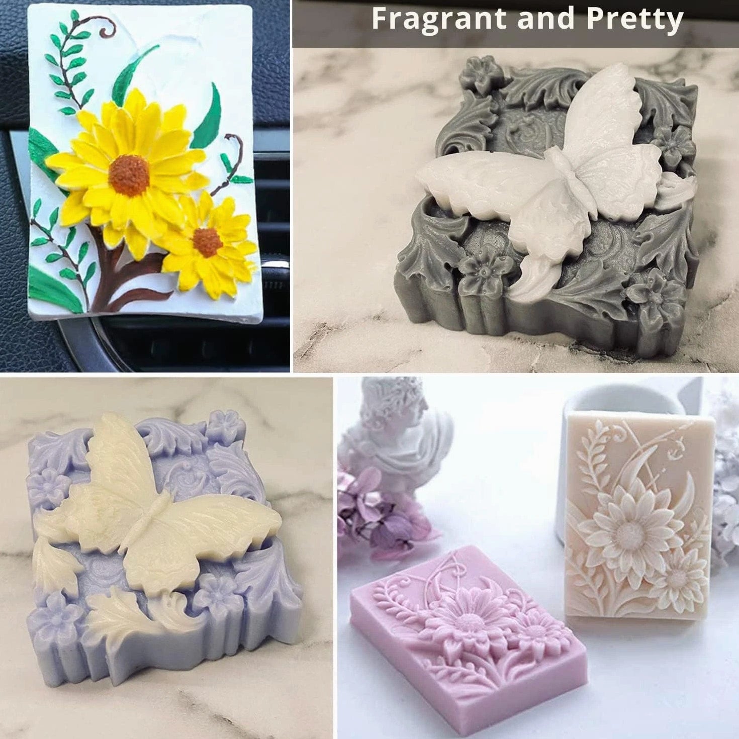 Silicone Soap Molds - 2 Pack Butterfly Flower 3D Floral Silicone Molds
