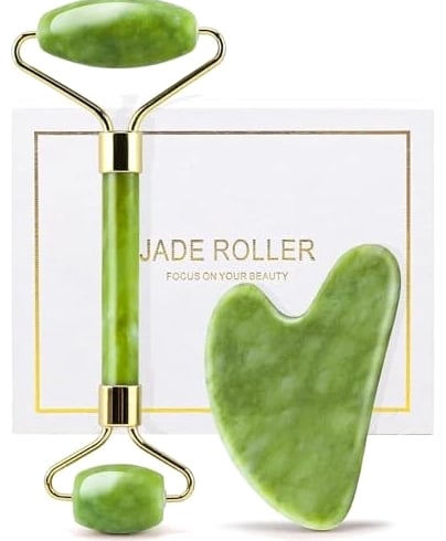 Jade Roller & Gua Sha Set for Face - Cooling, Firming, Sculpting Tool for Skin