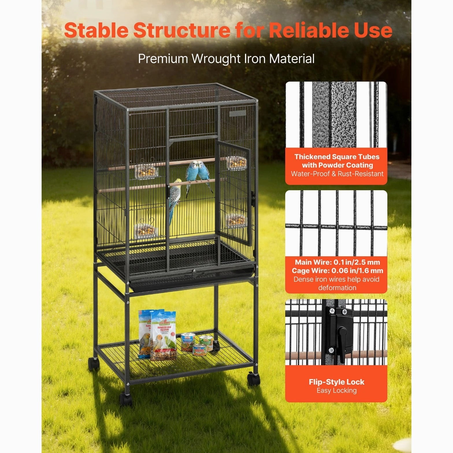 Uimoso Bird Cage with Flat Top, 24.6 x 16.7 x 53.9 inch, Durable Wrought Iron