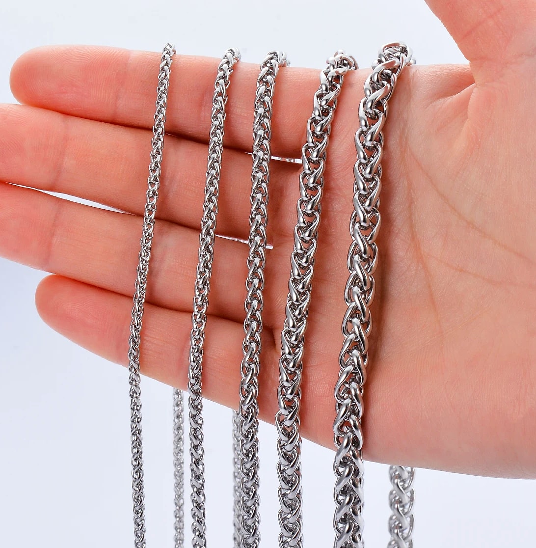 SalaWendy Braided Wheat Chain Necklace Stainless Steel