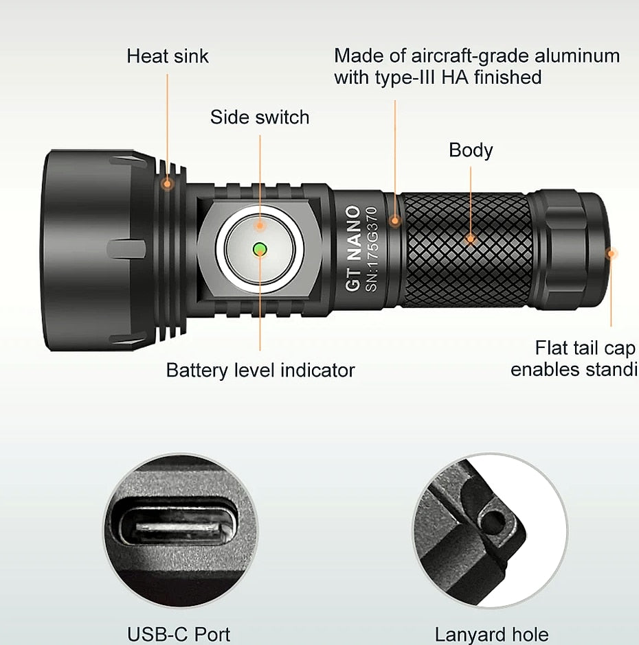 Lumintop GT Nano LED Flashlight 450m Compact Camping Light