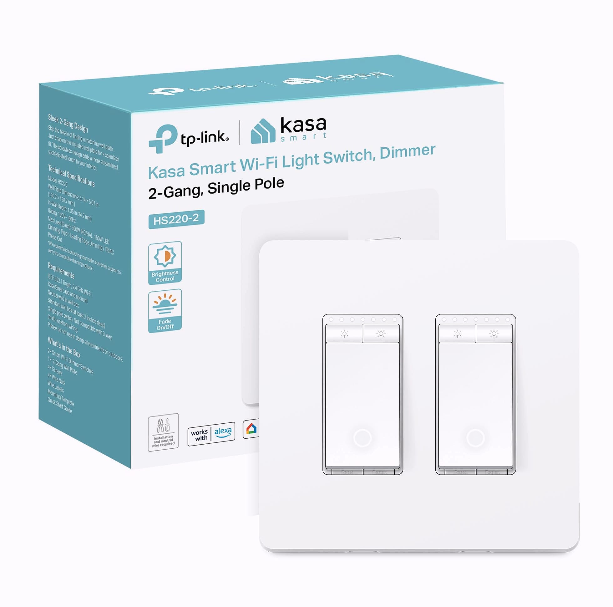 Kasa Smart HS200-2 2-Gang Wi-Fi Light Switch for Alexa