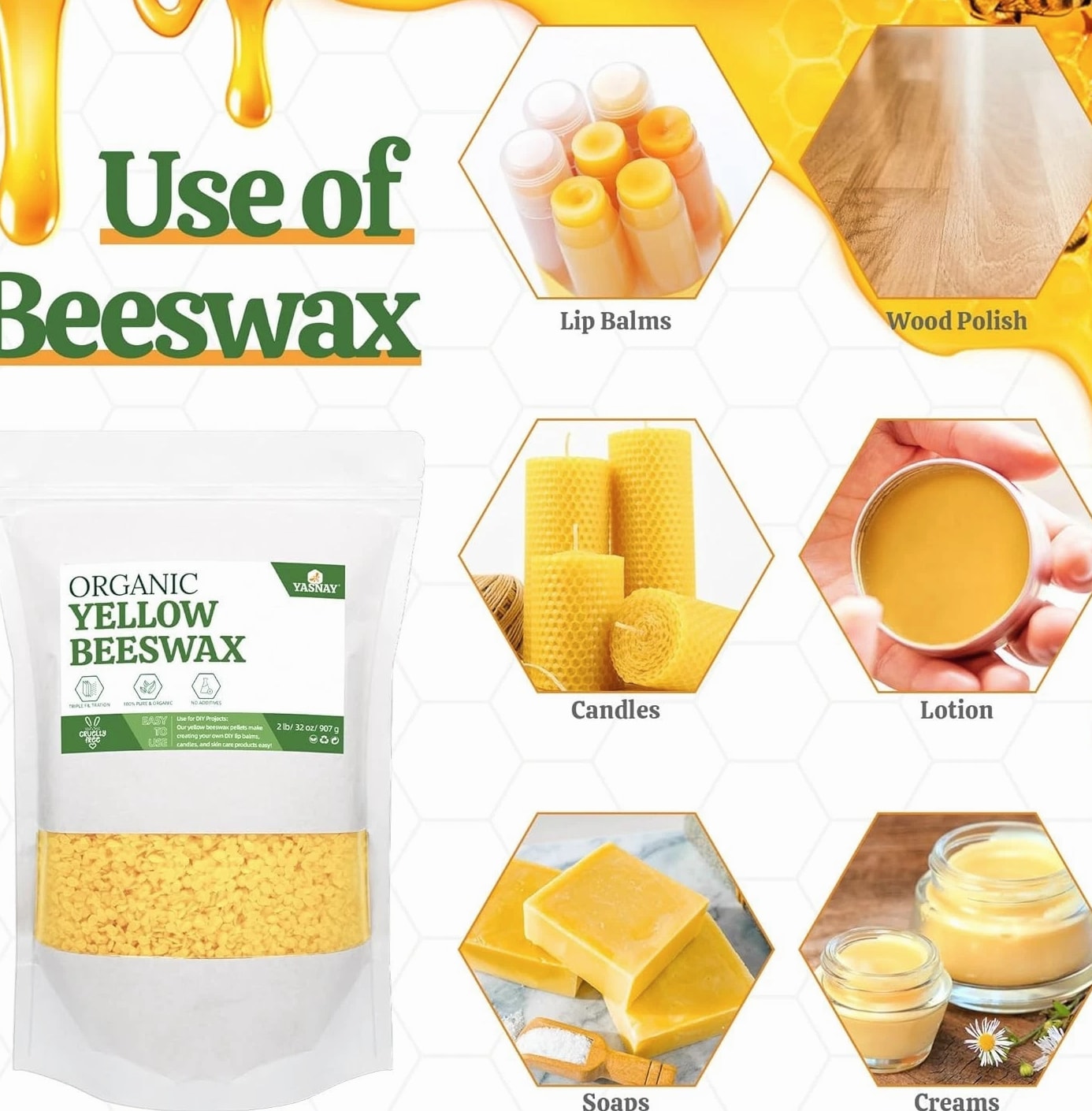 Beeswax Pellets for Candle Making 2 Lbs Yellow Bees Wax in Bulk for Crafting