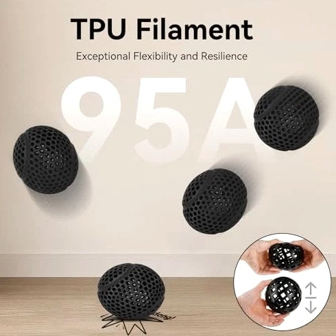 TPU Filament 1.75mm, 95A Flexible TPU 3D Printer, Clog-Free Black