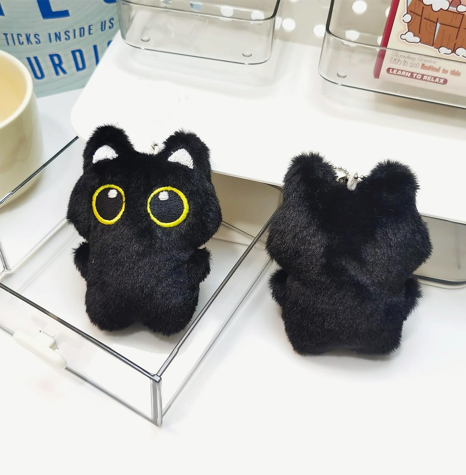 HUIJUFU Black Cat Plush Keychain Purse Charm for Bags