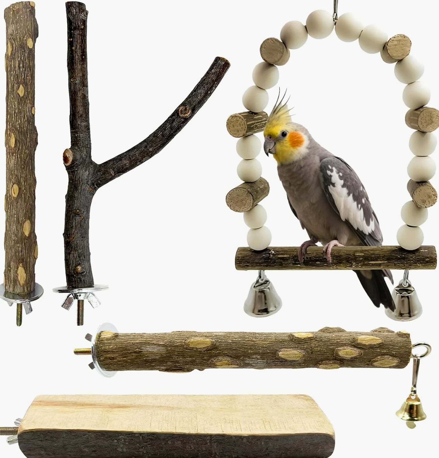 5Pcs Natural Wooden Bird Perch Set – Parrot Perch Toys, Bird Cage Perches, Cage