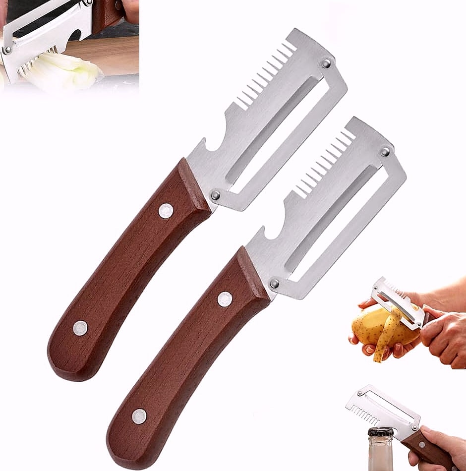 Vegetable Peeler with Wooden Handle and Bottle Opener