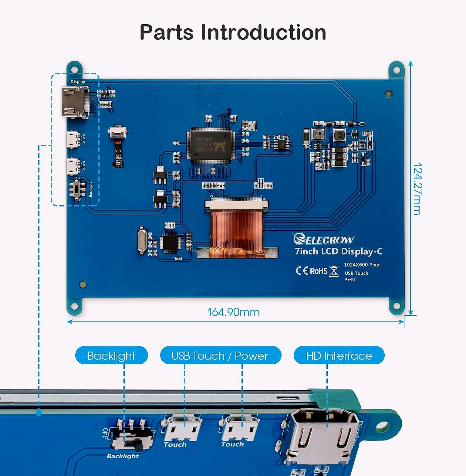 ELECROW 5" Resistive and 7" Capacitive Touch Screen Display Kit