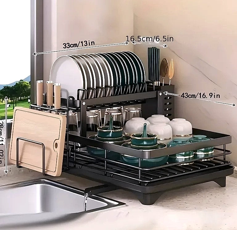 AEHOME Double-Tier Extendable Dish Drainer for Kitchen