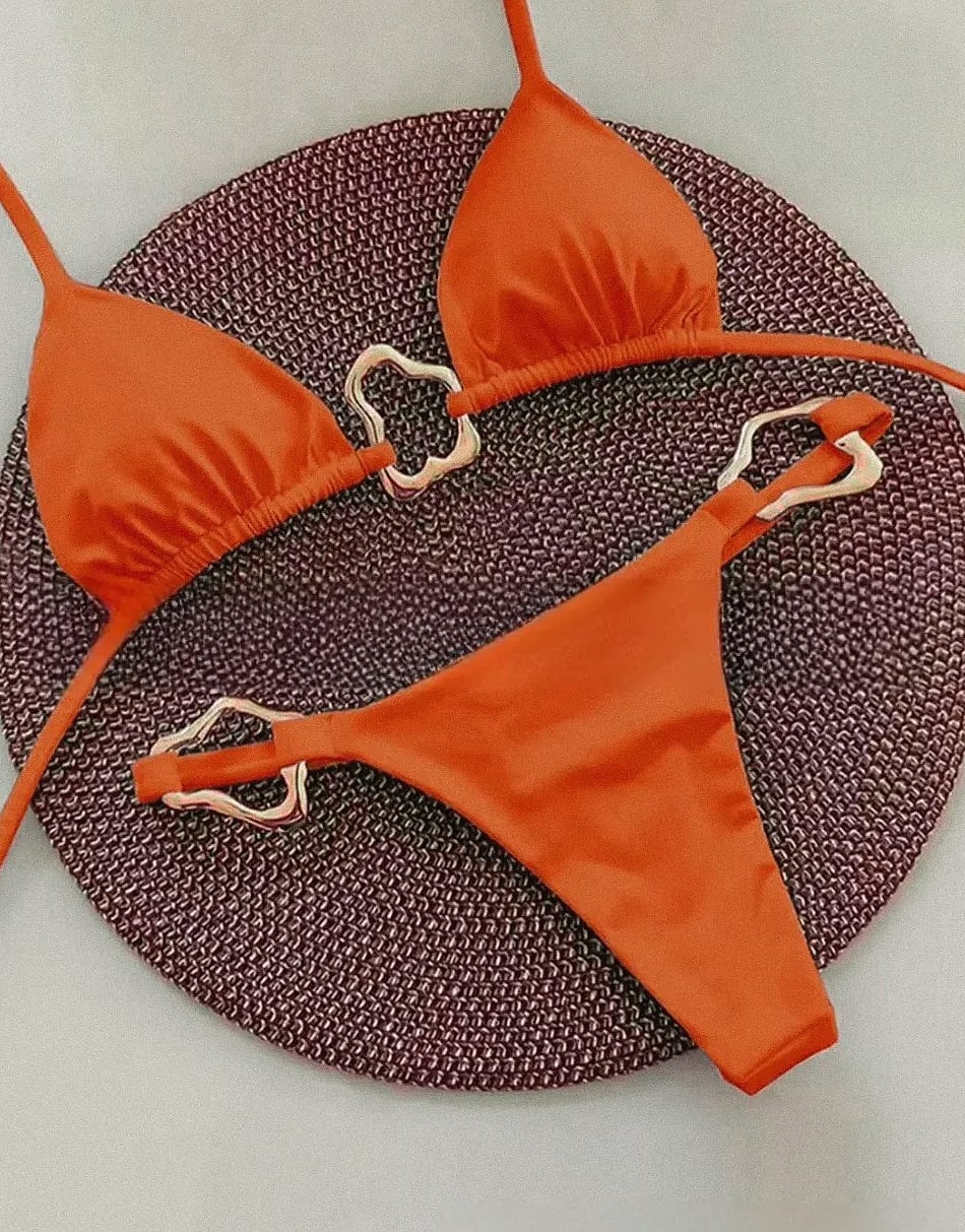 Lace-up Solid Color Two-piece Bikini Swimsuit for Women