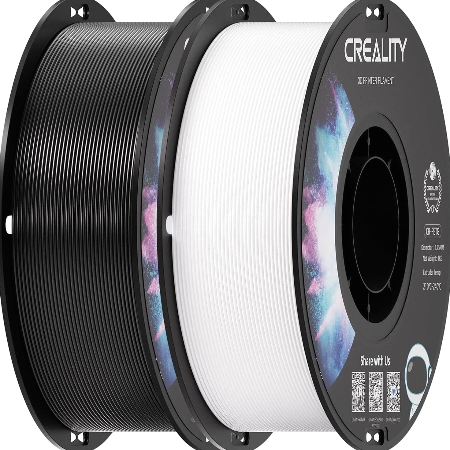 2 kg Black & White PETG 1.75mm Filament 3D Printer Filament Bundle Excellent