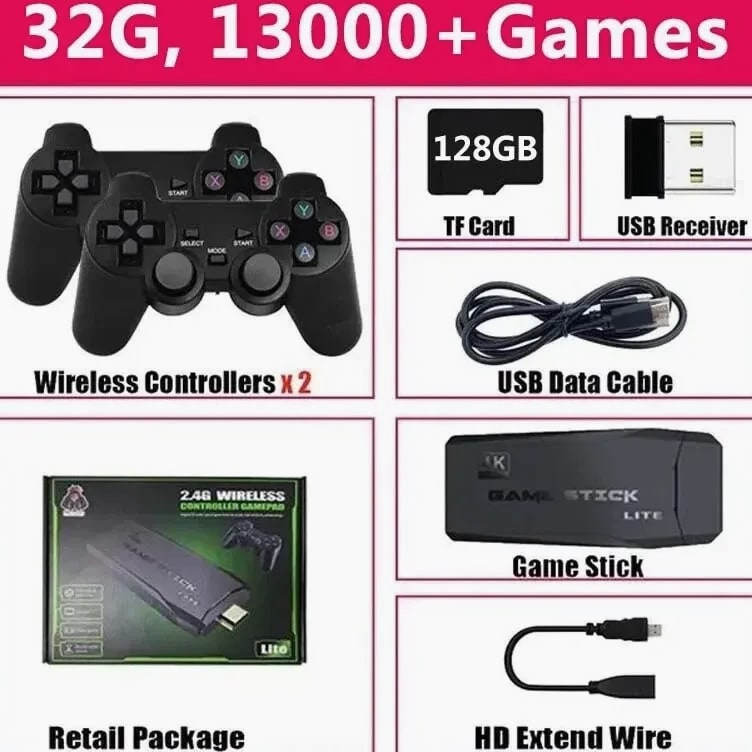 Video Game Console Built-In 20000 Games Wireless Controller TV Game Stick 4K HD