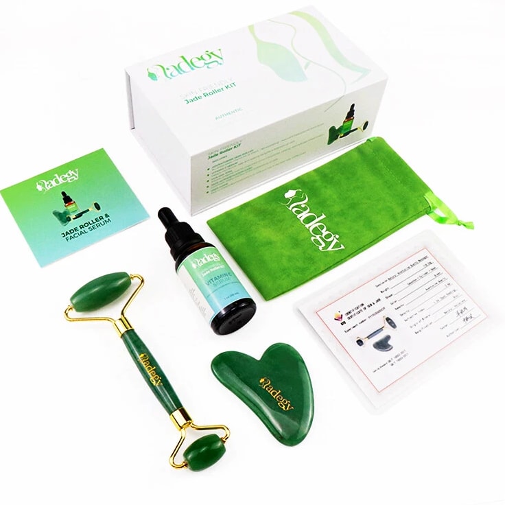 Aventurine Stone Face Roller + Gua Sha – Natural Green Jade Look, Gift Ready