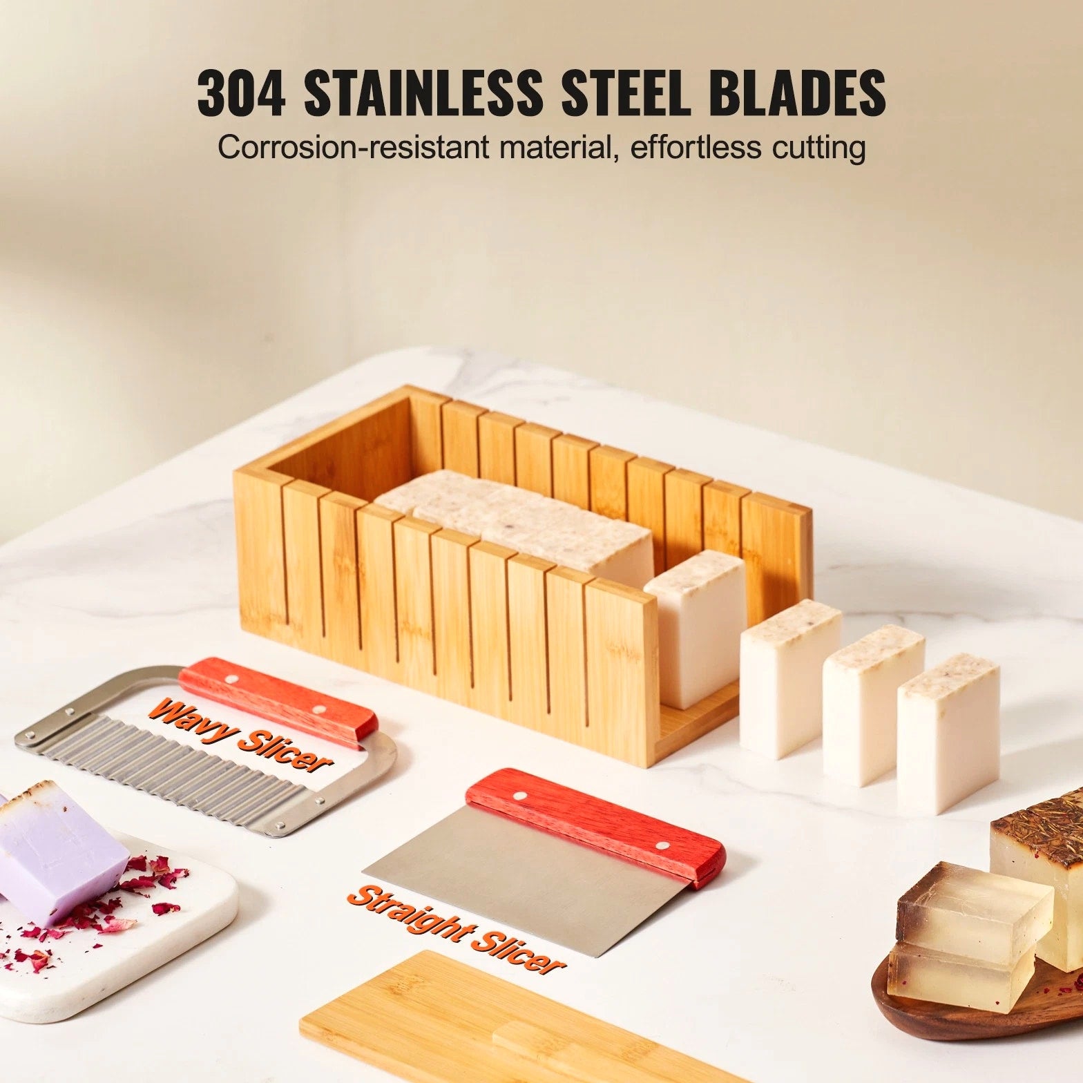 Soap Making Kit with Bamboo Cutting Box, Silicone Mold, Stainless Steel Cutters