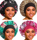 Satin Bonnet Hair Cap for Sleeping- 4 Pack Large Silk Bonnets for Women, Elastic Soft Band