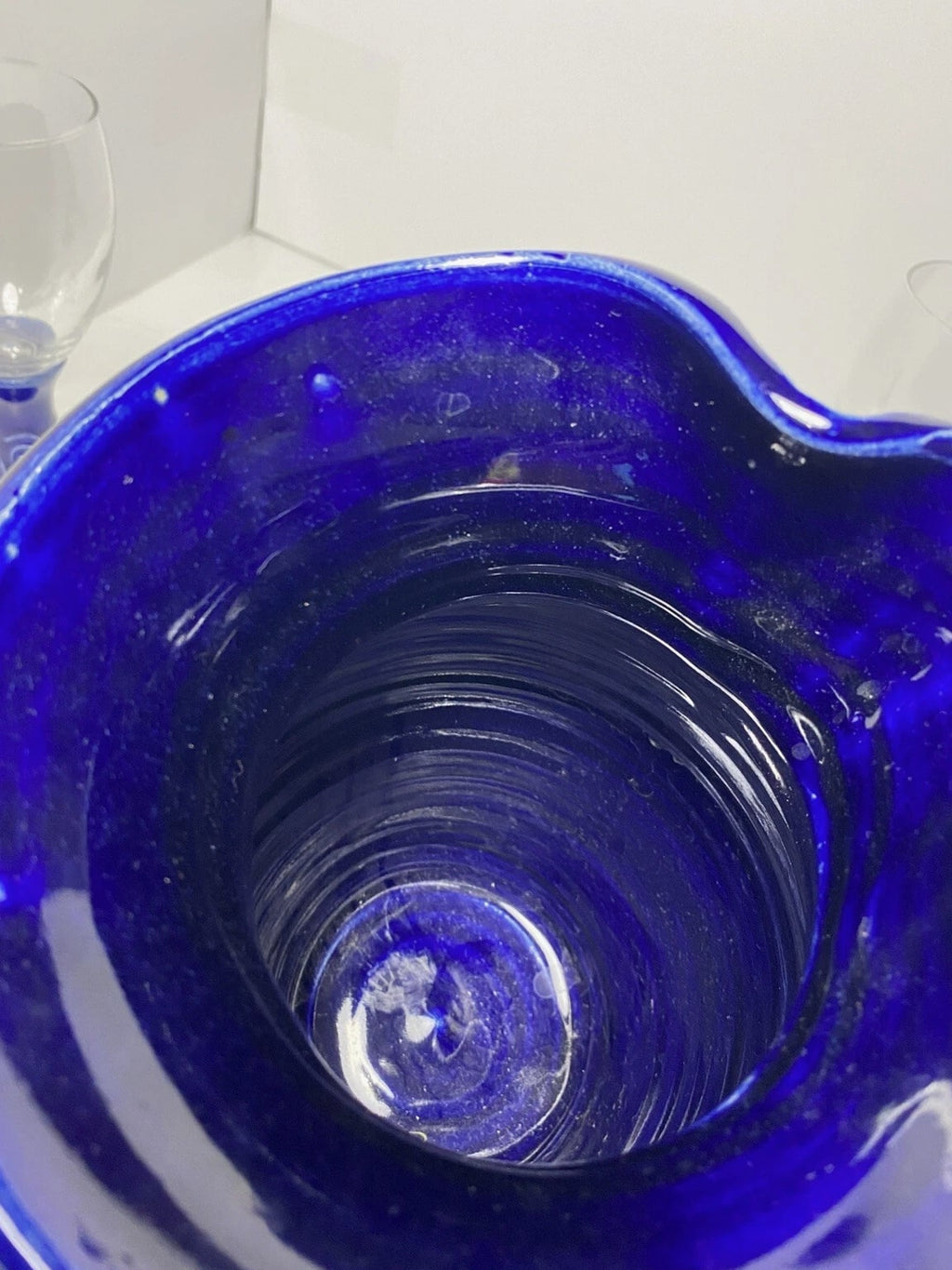 Studio pottery pitcher cobalt blue and glass Wine Glass Statement Piece