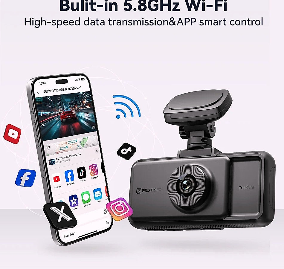 Redtiger A6 4K Dash Cam with GPS and 3-Camera System