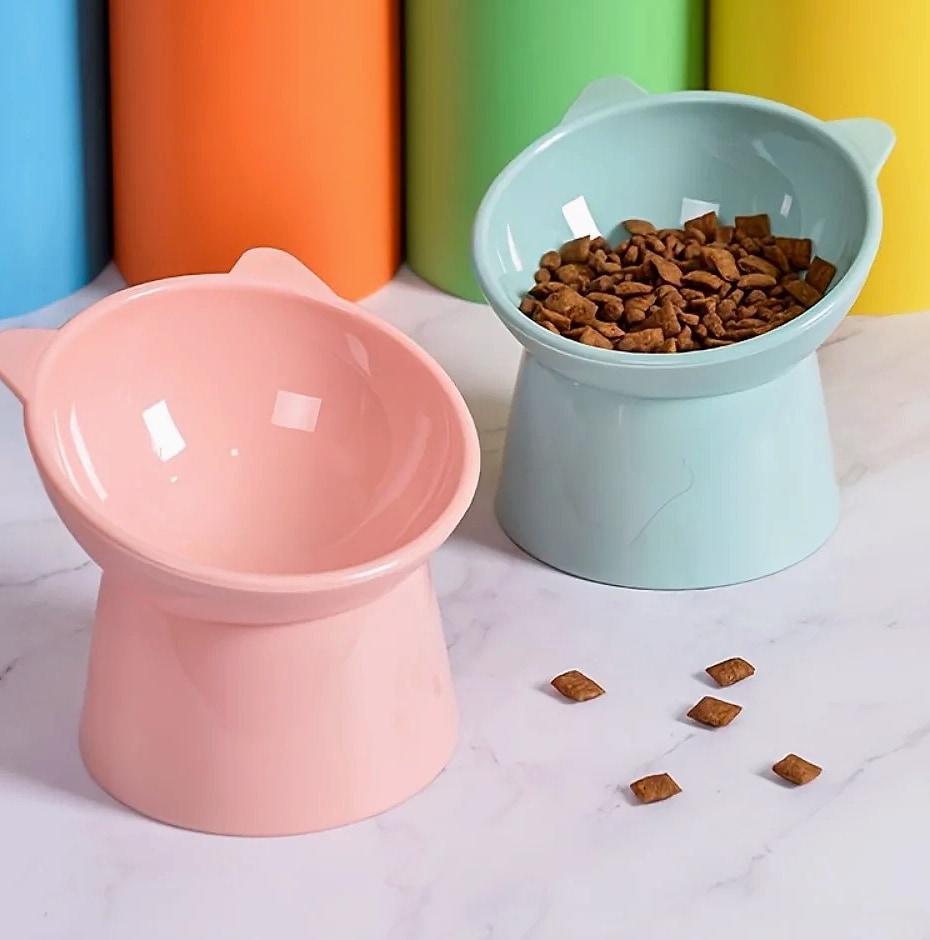 Novelty Moon Cat Ear Raised Pet Bowl Elevated Feeder