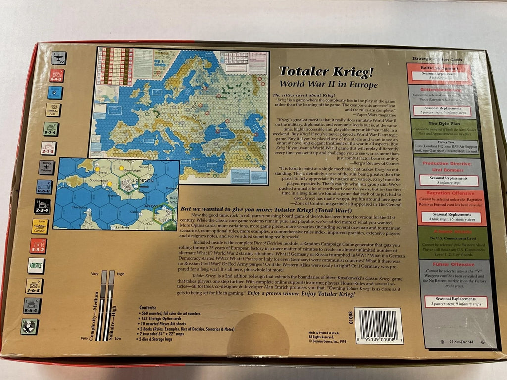 Totaler Krieg! World War II In Europe Board Game Decision Games 1999 Complete