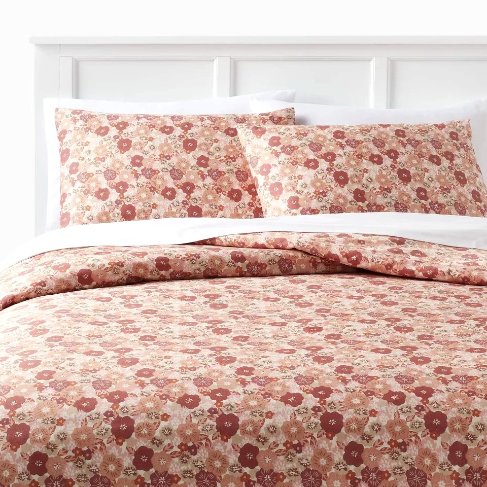 Full/Queen Printed Easy Care Duvet Cover and Sham Set Copper/Light Pink Floral