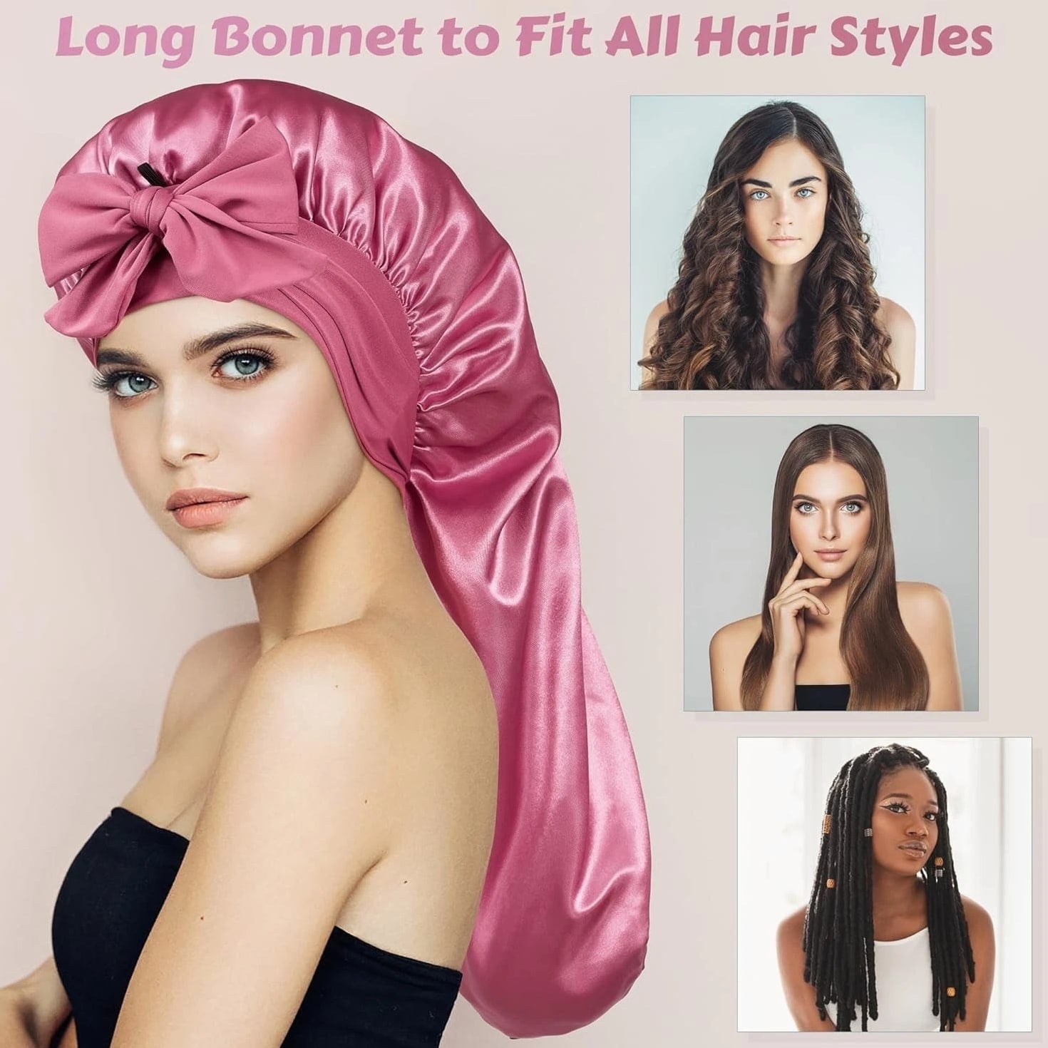 "Long Bonnet Satin Hair Silk Bonnet for Sleeping Women, Silky Bonnets for Women