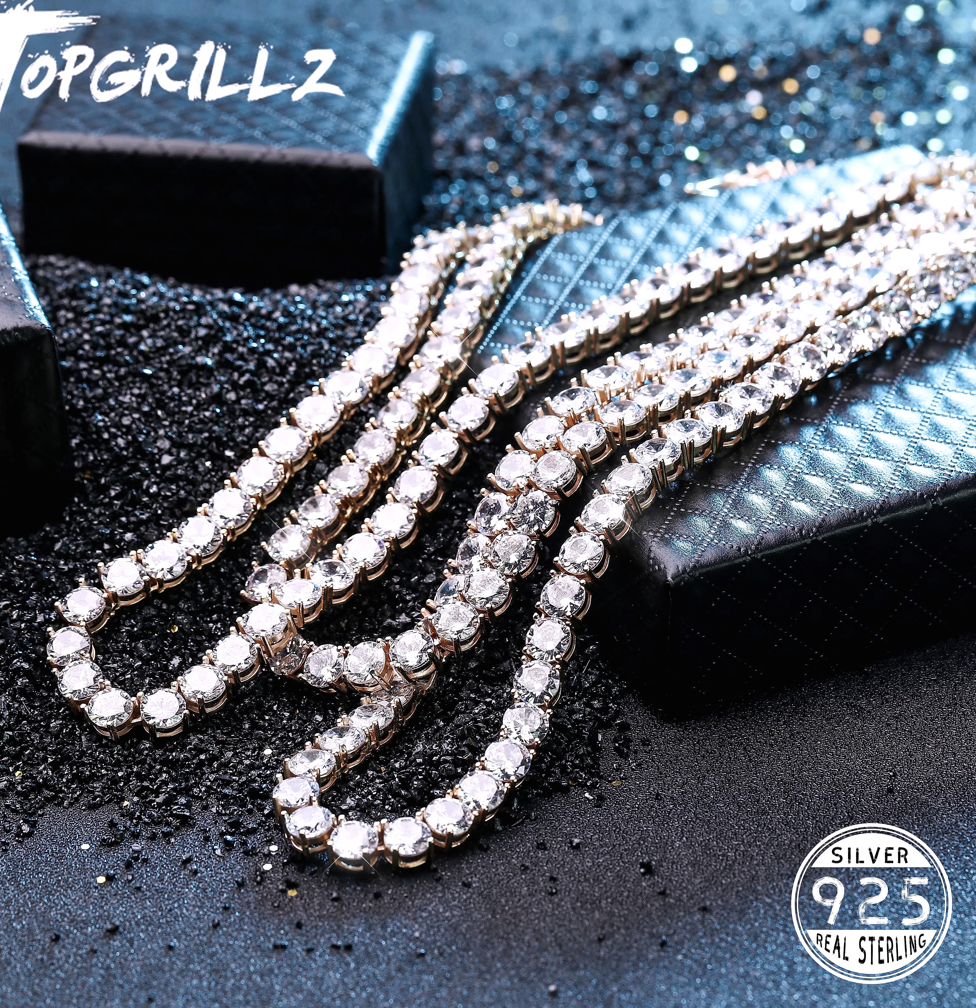 TOPGRILLZ 925 Sterling Silver CZ Tennis Chain Necklace