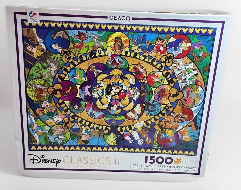 2019 Disney Stained Glass Classics II Ceaco 1500 Piece Jigsaw Puzzle 32” x 24”
