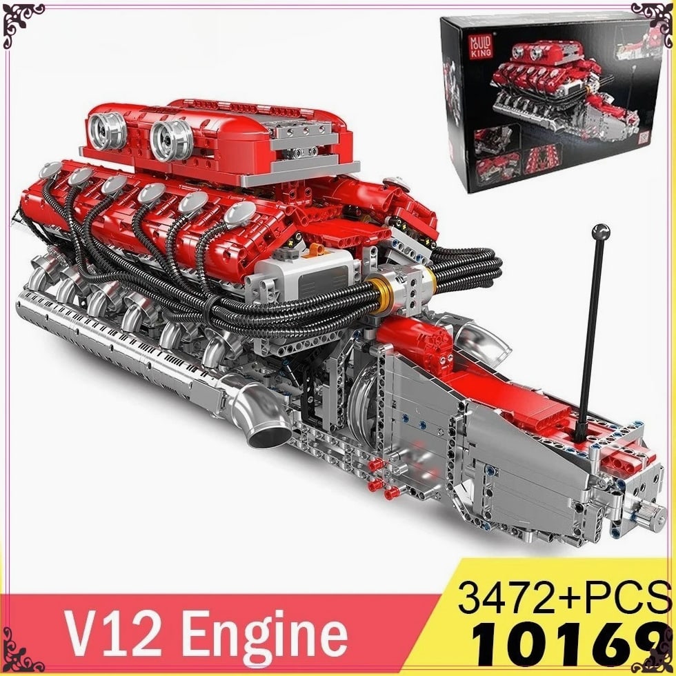 MOULD KING 10169 V12 Engine Model - 3472 Pcs Motorized Building Kit for Adult Car