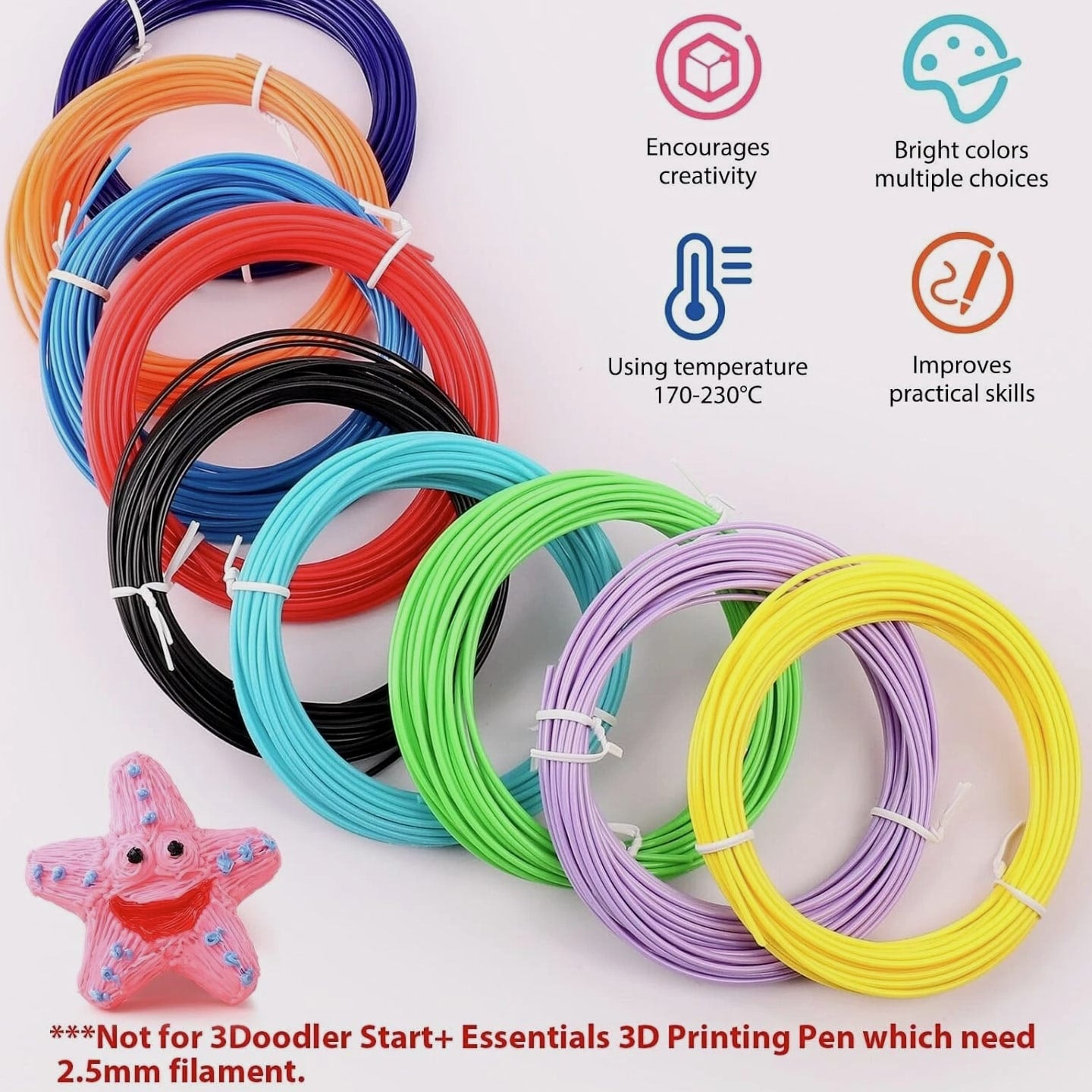 40 Colors 3D Pen Filament Refills 1.75mm PLA, Kid-Safe