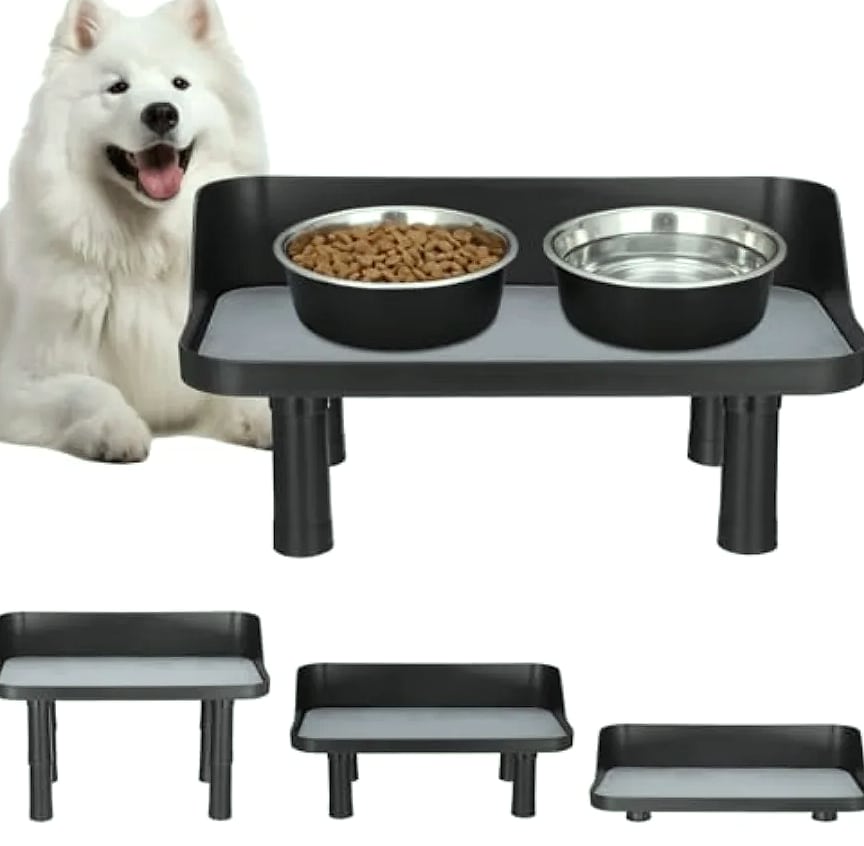 Adjustable Elevated Dog Food Bowl Stand with Non-Slip Pads