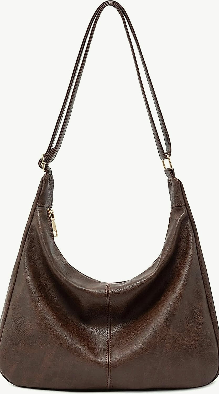 NIUEIMEE ZHOU Hobo Bag Foldable Vegan Leather Shoulder Handbag