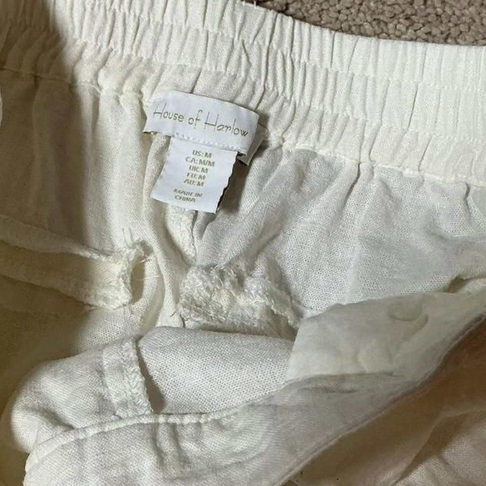 House of Harlow 1960 Cream Linen Blend Wide Leg Pleated Trousers Size M